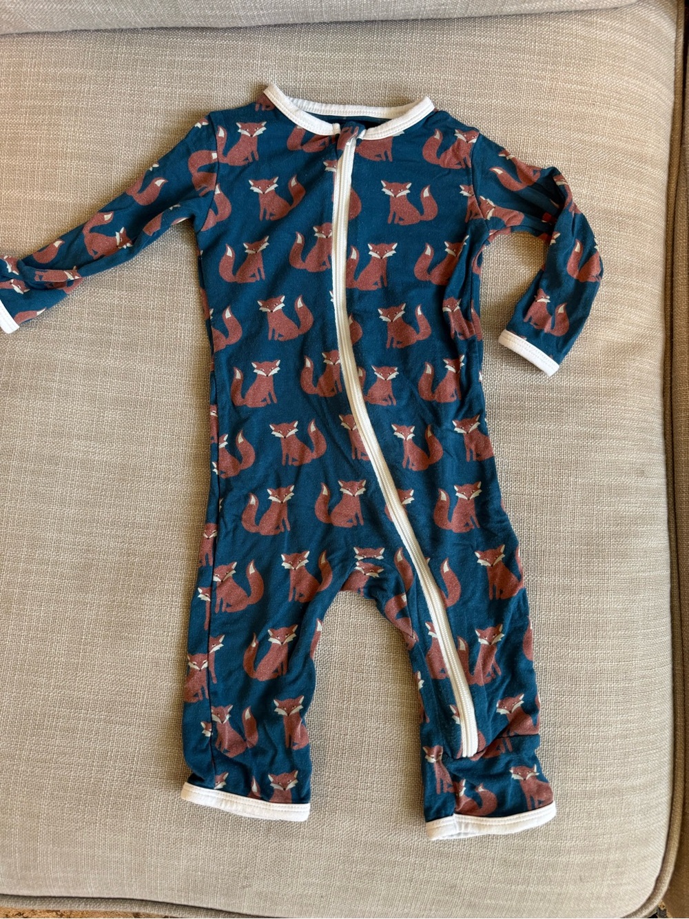 Kickee Pants Navy Fox Print baby Zip One-Piece button romper